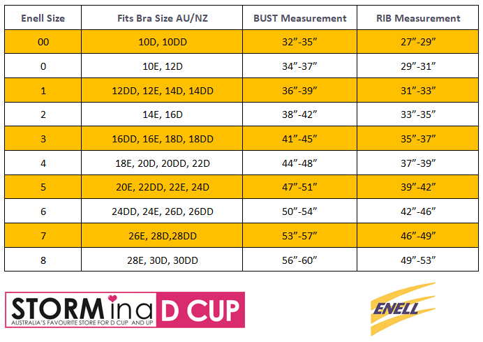 Enell Sports Bra Size Chart